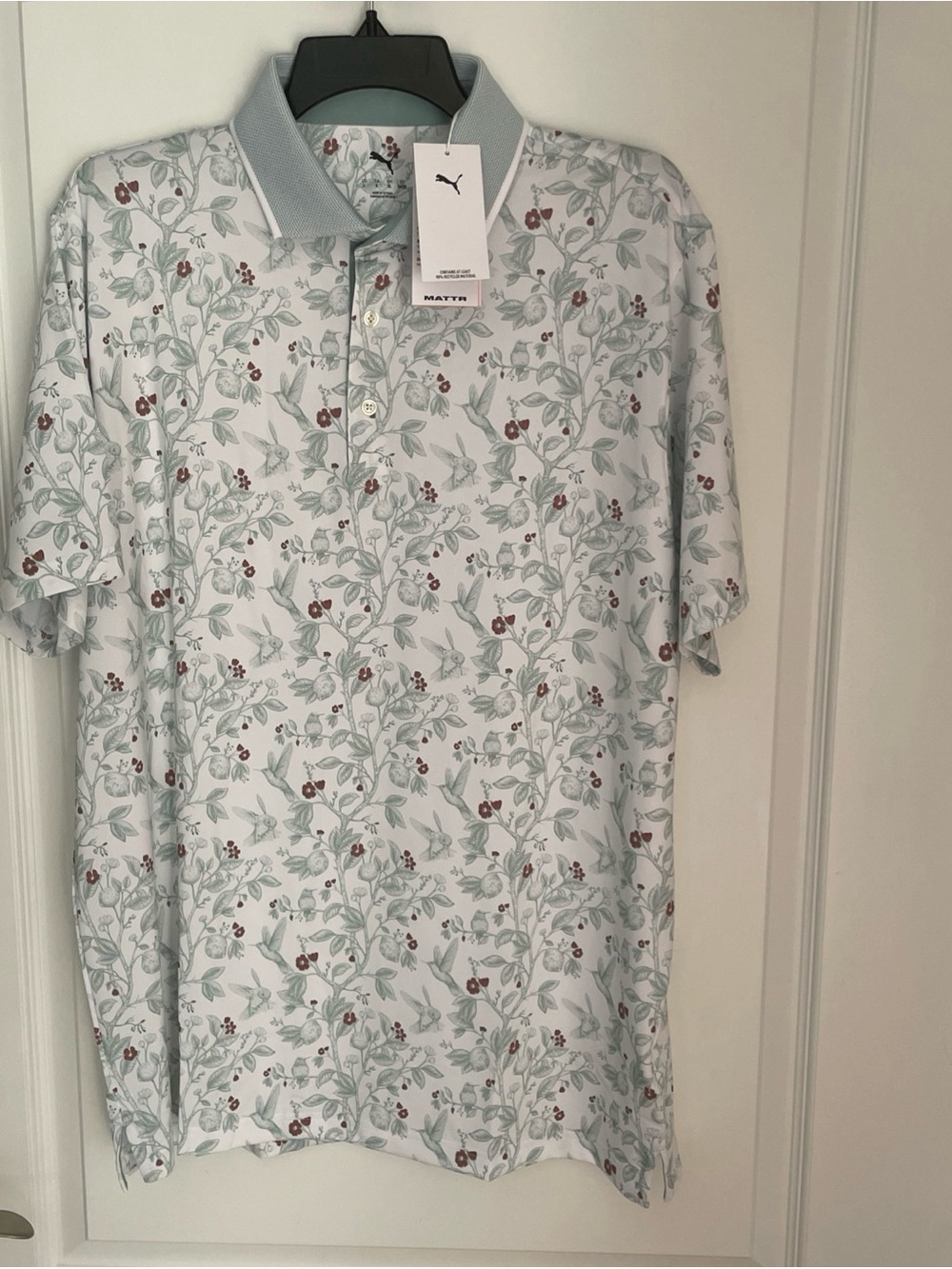 Puma Golf Polo Shirt Mens L White Green UPF 40 Sun protection Mattr Floral NWT